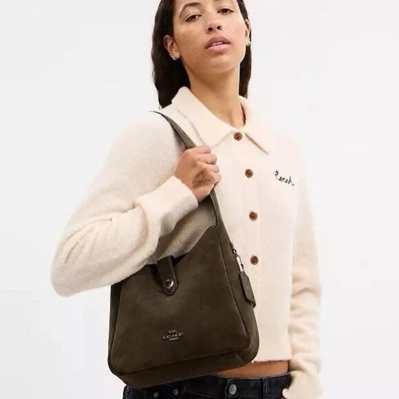 Coach Hadley Convertible Shoulder Crossbody Bag Suede Olive Army 